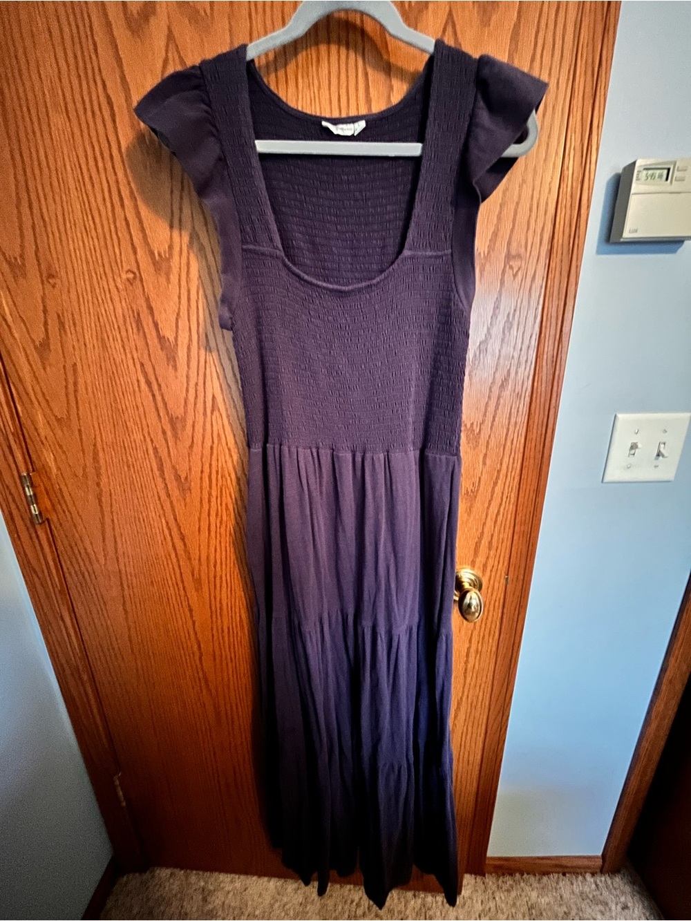 Lucky Brand Navy Blue Maxi Dress with Flutter Cap Sleeves
